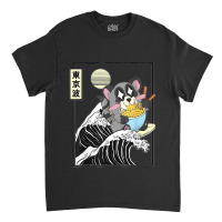 Raccoon Eating Ramen Japanese Waves Anime Minimal Kawaii Classic T-shirt | Artistshot