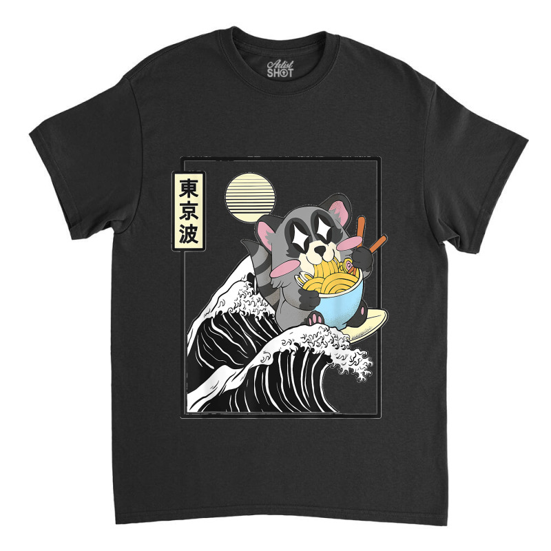 Raccoon Eating Ramen Japanese Waves Anime Minimal Kawaii Classic T-shirt by LisaMarieRangel | Artistshot