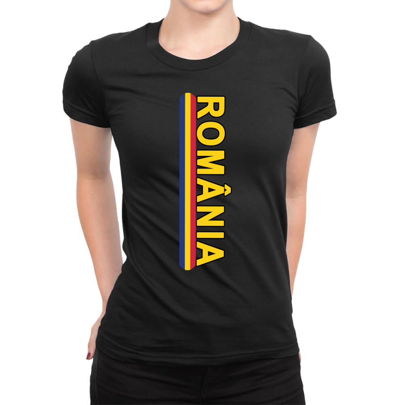 Romanian Language Left Side Text And Flag Stripe Long Sleeve T Shirt Ladies Fitted T-Shirt by cm-arts | Artistshot