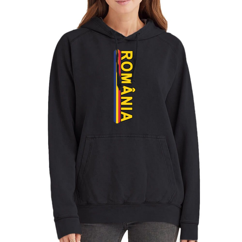 Romanian Language Left Side Text And Flag Stripe Long Sleeve T Shirt Vintage Hoodie by cm-arts | Artistshot