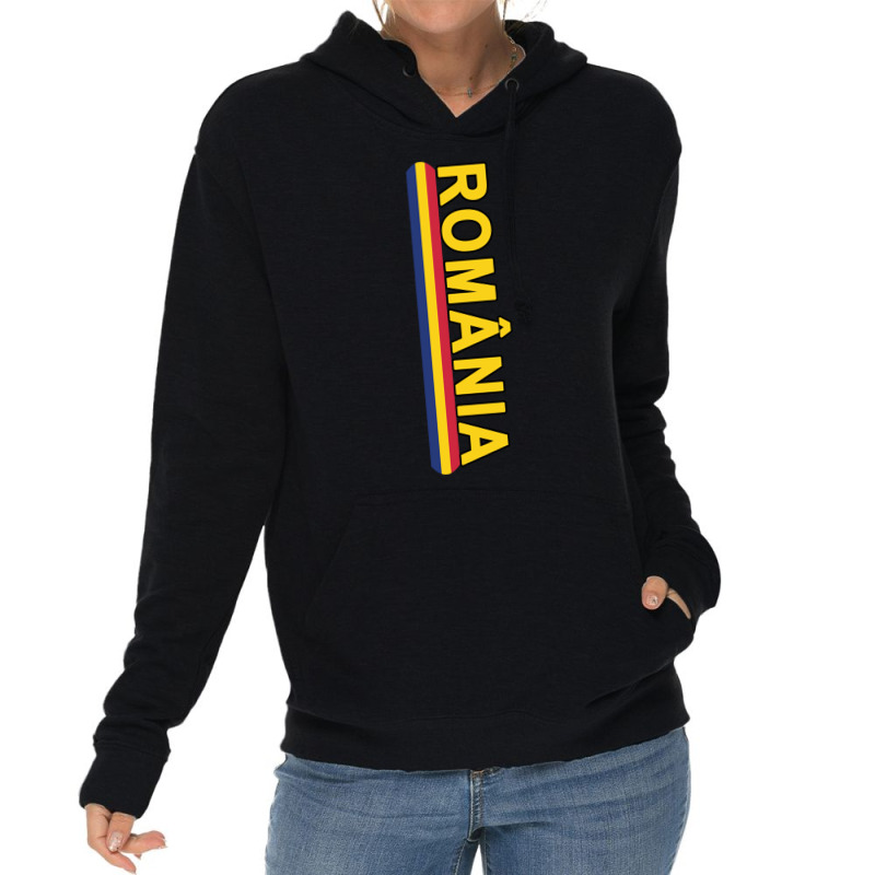 Romanian Language Left Side Text And Flag Stripe Long Sleeve T Shirt Lightweight Hoodie by cm-arts | Artistshot