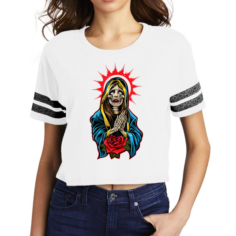 Praying La Calavera Catrina   Santa Muerte   Sugar Skull T Shirt Scorecard Crop Tee by cm-arts | Artistshot