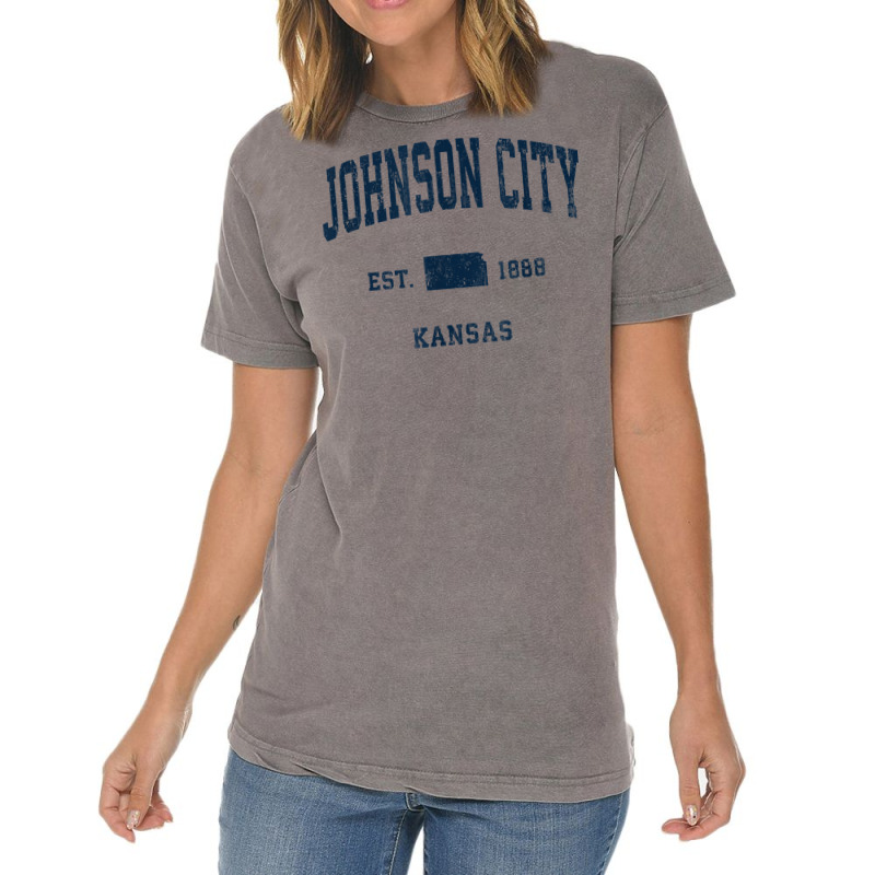 Johnson City Kansas Ks Vintage Athletic Navy Sports Design T Shirt Vintage T-shirt | Artistshot