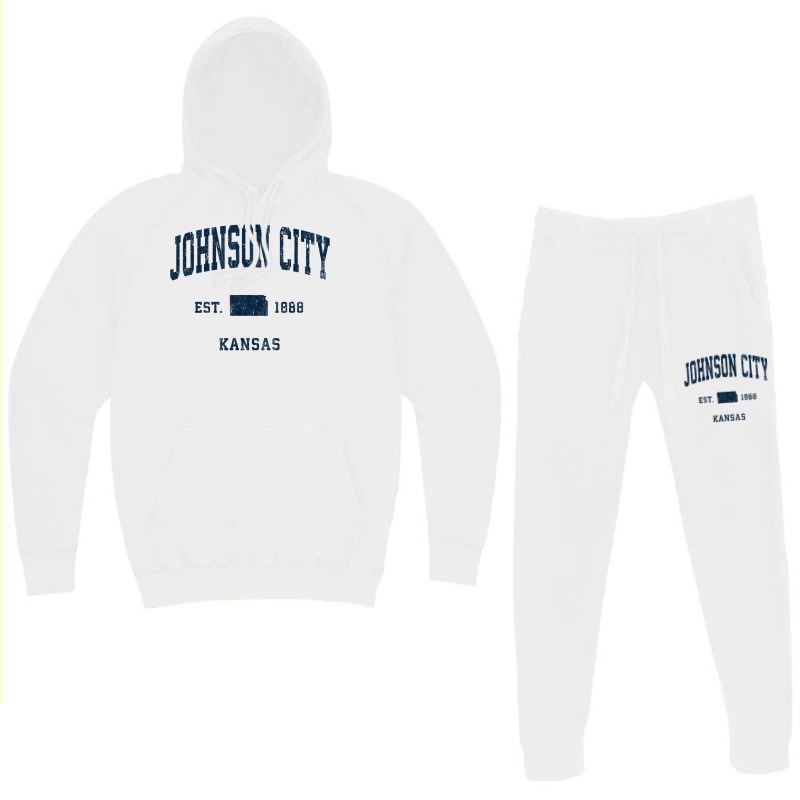 Johnson City Kansas Ks Vintage Athletic Navy Sports Design T Shirt Hoodie & Jogger Set | Artistshot