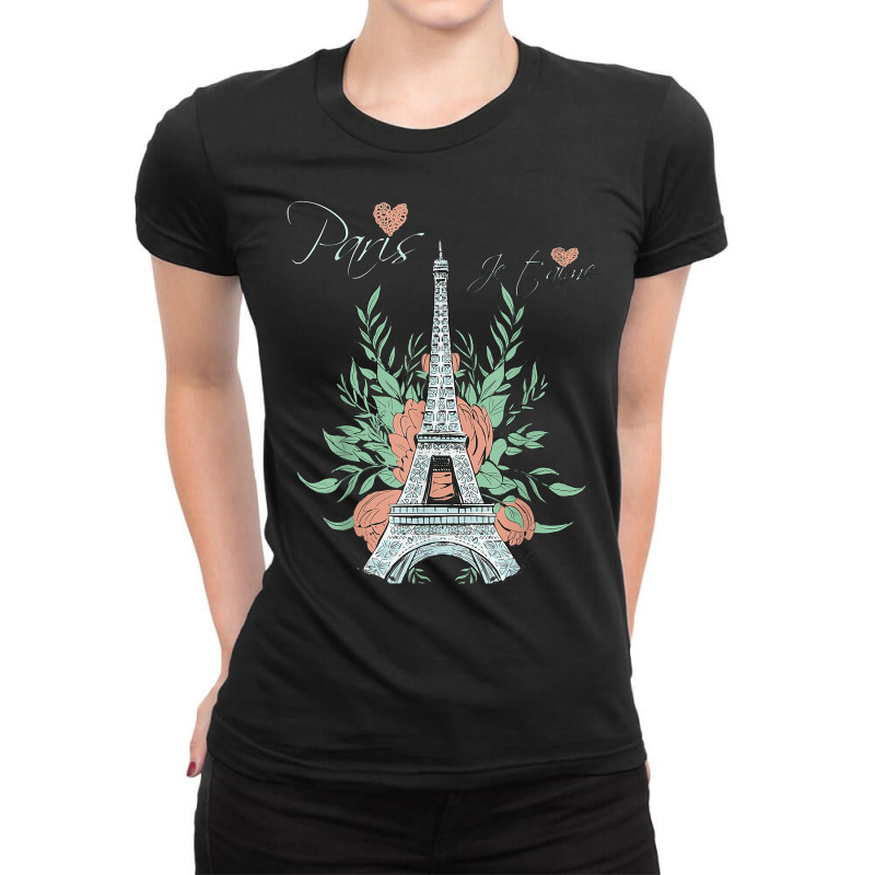 Paris Love Eiffel Tower Rose Parisian Souvenir French France T Shirt Ladies Fitted T-Shirt by cm-arts | Artistshot