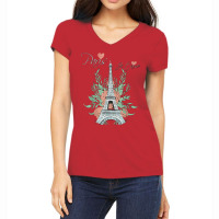 Paris Love Eiffel Tower Rose Parisian Souvenir French France T Shirt Women's V-neck T-shirt | Artistshot