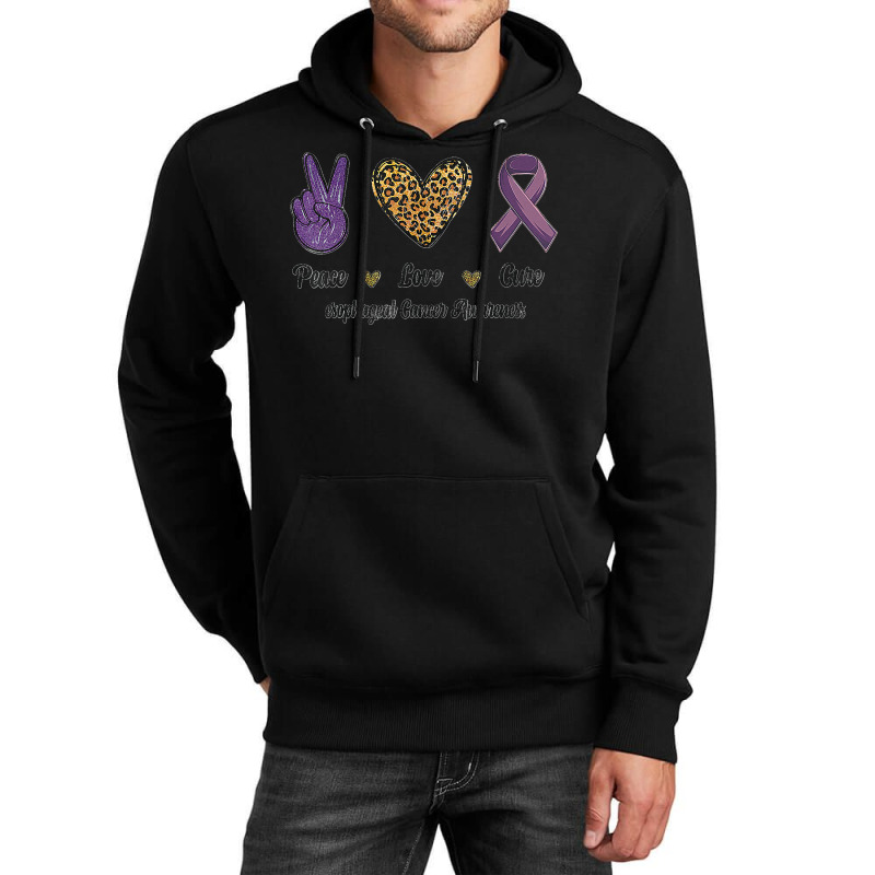 Peace Love Cure Esophageal Cancer Awareness Warrior Leopard Unisex Hoodie by STACYSCHUDEL | Artistshot