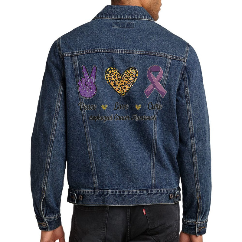 Peace Love Cure Esophageal Cancer Awareness Warrior Leopard Men Denim Jacket by STACYSCHUDEL | Artistshot