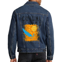 Catalina Island California Sailing Catamaran Sailboat Beam Reach Orang Men Denim Jacket | Artistshot