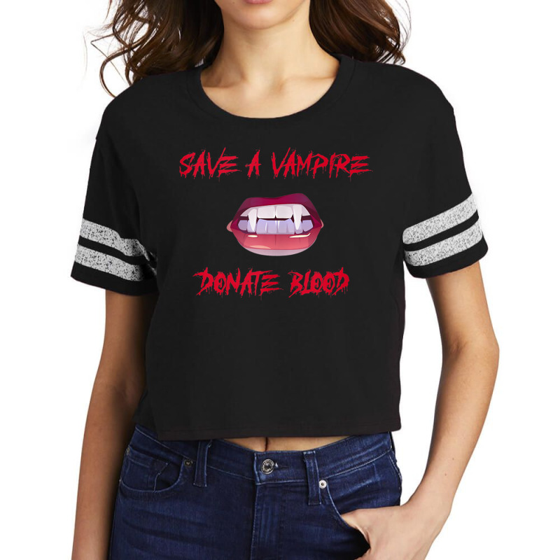 Vampire Teeth   Save A Vampire Donate Blood Halloween Tank Top Scorecard Crop Tee by cm-arts | Artistshot