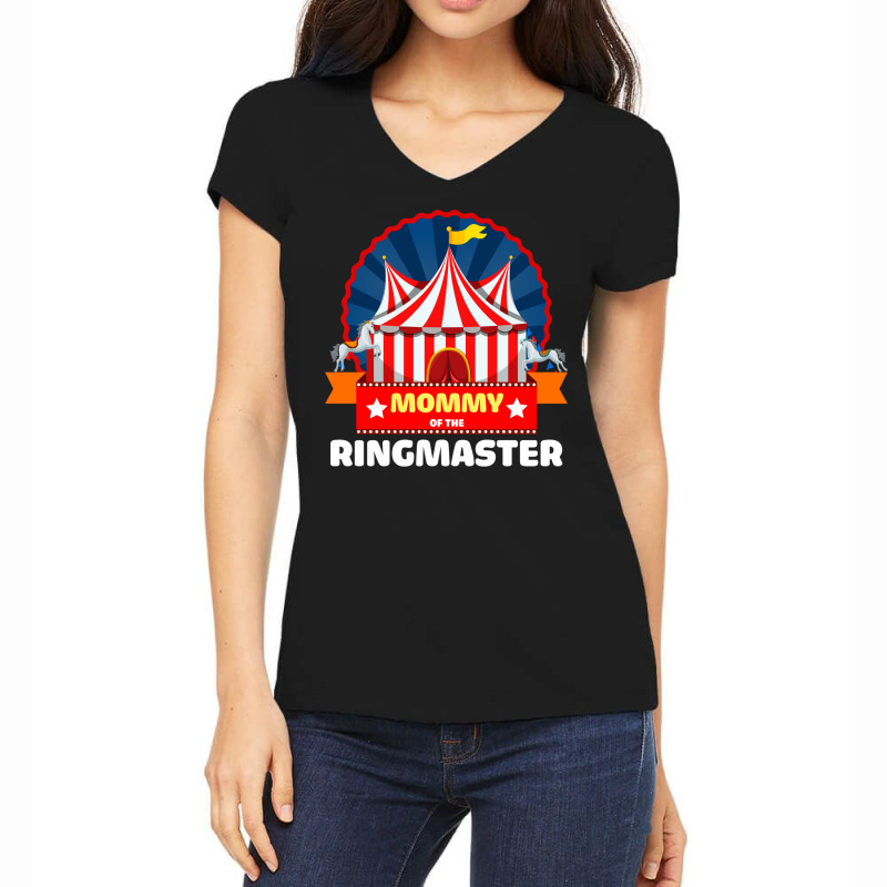 Mommy Of The Ringmaster Circus Themed Birthday Party Long Sleeve T Shi Women's V-Neck T-Shirt by genze | Artistshot