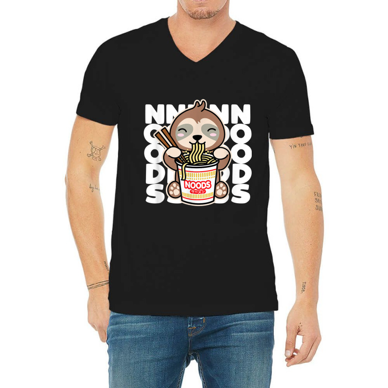 Sloth Eating Instant Noodles Cute Kawaii Ramen Noods Dark V-Neck Tee by Valentino-Holt | Artistshot