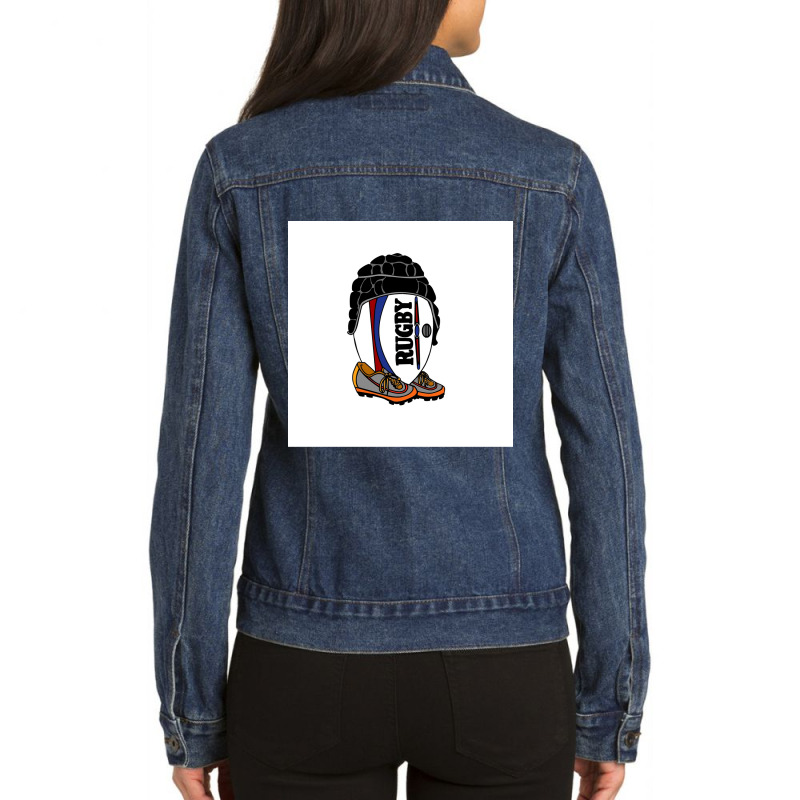 Rugby Ball With Gear Throw Pillow Ladies Denim Jacket by PamelaAnnHarris | Artistshot