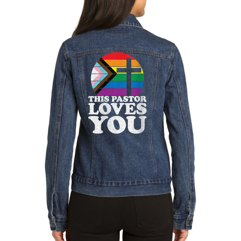 Womens Christian Ally Inclusive Pride Clergy This Pastor Loves You V N Ladies Denim Jacket by cm-arts | Artistshot