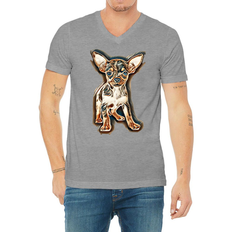 Little Chihuahua In Front Of White Background V-neck Tee | Artistshot