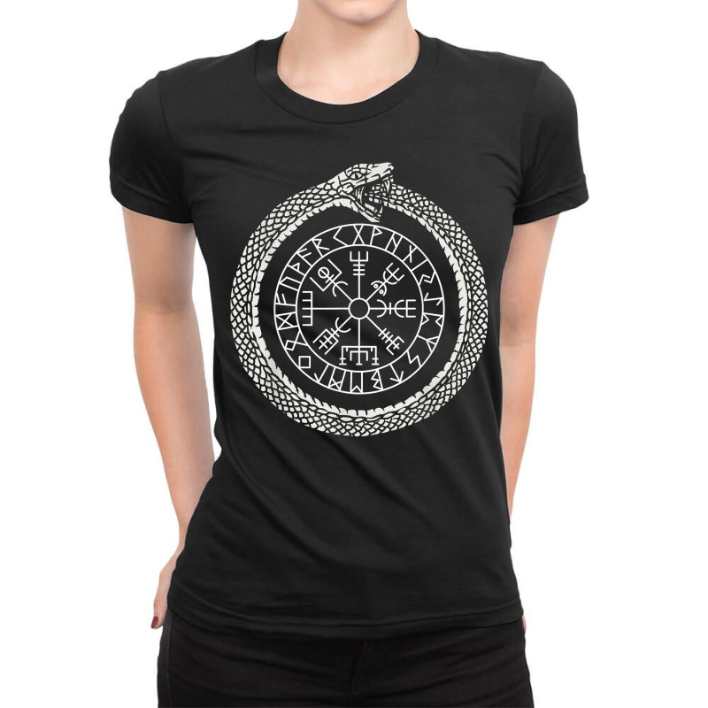 Mystic Ouroboros   Ancient Viking Symbol Vegvisir   Norse T Shirt Ladies Fitted T-Shirt by cm-arts | Artistshot