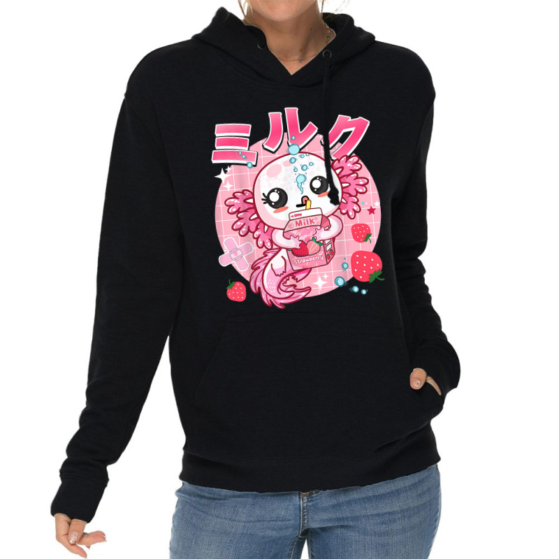 Kawaii Axolotl Strawberry Milk Shake Carton Aesthetic For Fans Lightweight Hoodie by BethelThrift | Artistshot