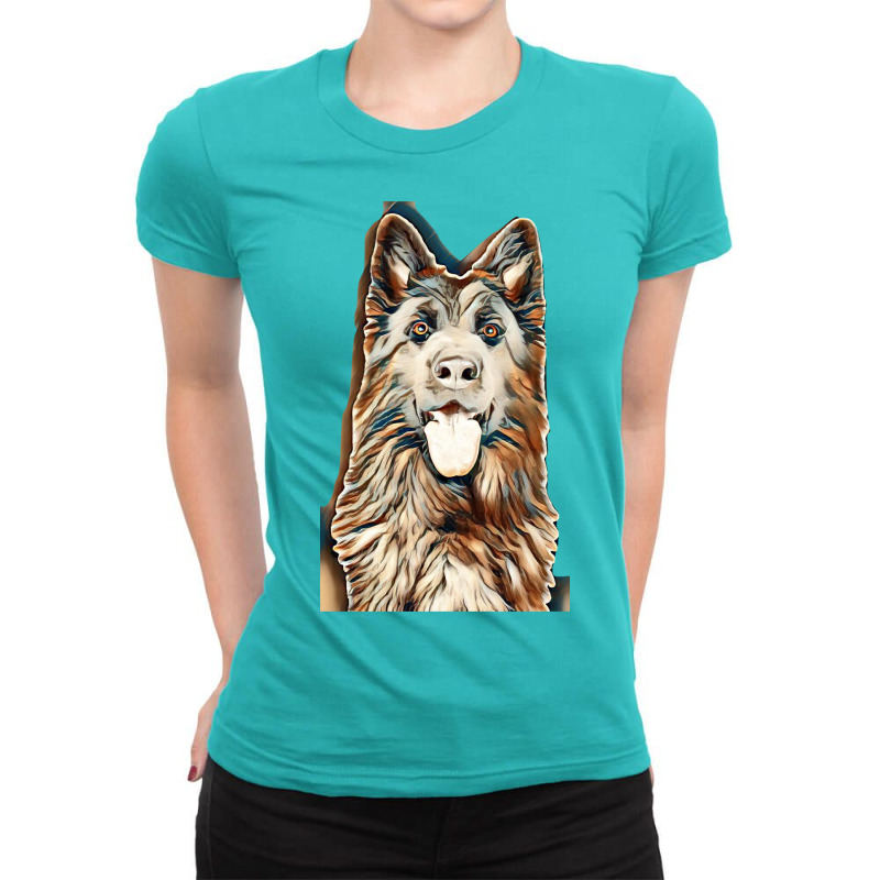 German Shepherd In Front Of White Background Ladies Fitted T-Shirt by Kemnabi | Artistshot