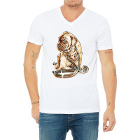 Puppy With Stethoscope On His Neck Looking Away. Isolated On White Bac V-neck Tee | Artistshot