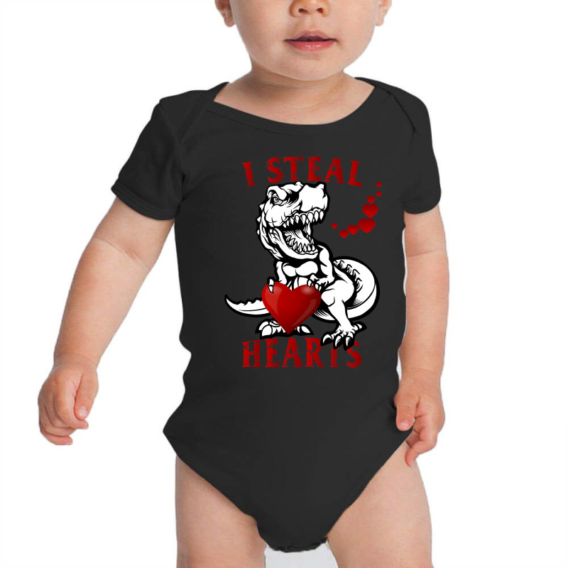 I Steal Hearts T Valentines Day Dinosaur Boys Kid (7) Baby Bodysuit by Tisha Brown | Artistshot