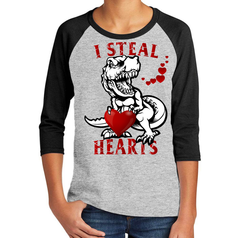 I Steal Hearts T Valentines Day Dinosaur Boys Kid (7) Youth 3/4 Sleeve by Tisha Brown | Artistshot