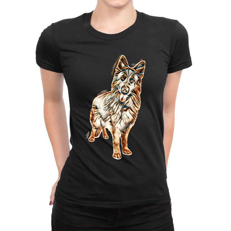 German Shepherd In Front Of White Background Ladies Fitted T-Shirt by Kemnabi | Artistshot