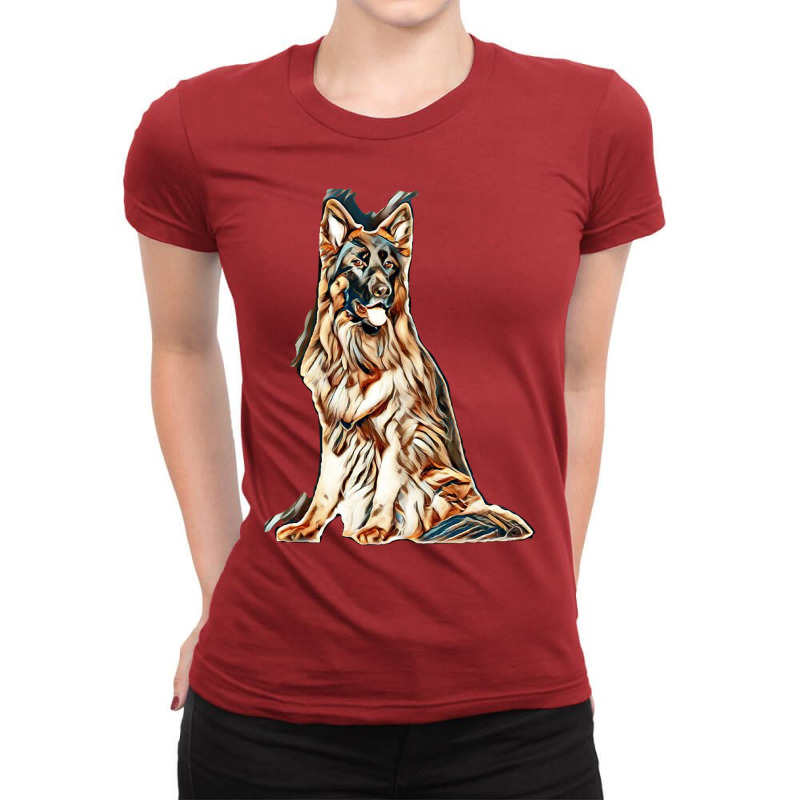 German Shepherd Dog  Isolated  On White Background In Studio Ladies Fitted T-Shirt by Kemnabi | Artistshot