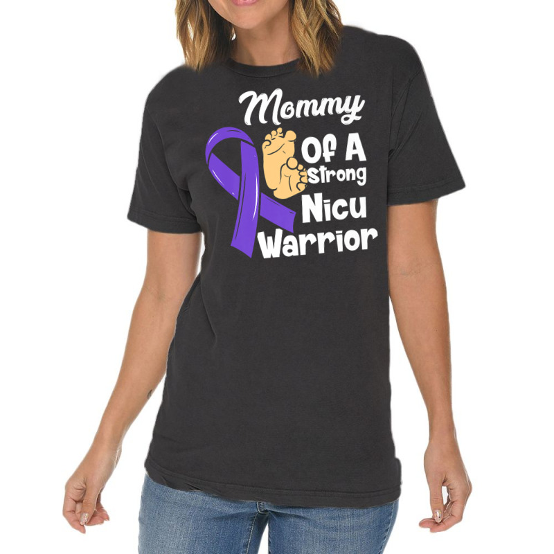 Mommy Of A Strong Nicu Warrior Baby Purple Ribbon Awareness Premium T Vintage T-shirt | Artistshot