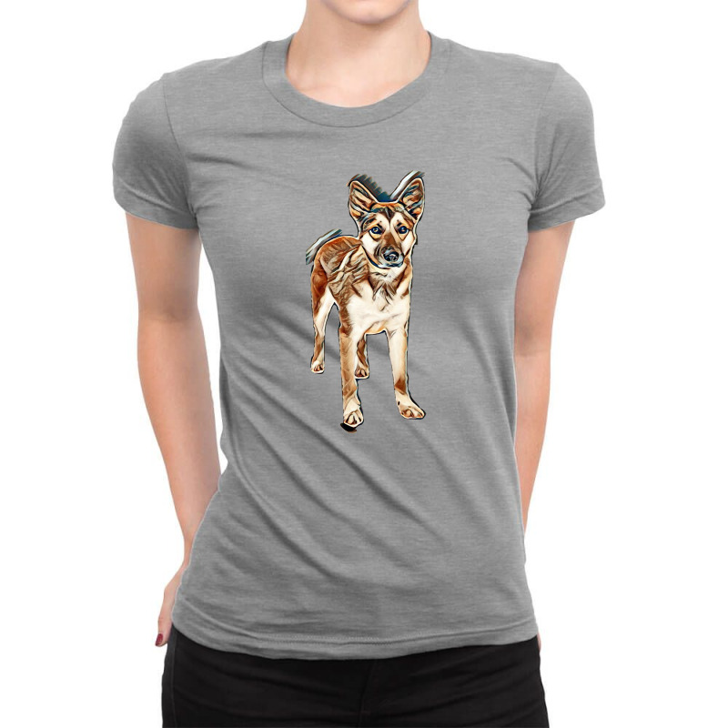 Pretty German Shepherd Crossbreed Dog Standing On White With Sad Expre Ladies Fitted T-Shirt by Kemnabi | Artistshot