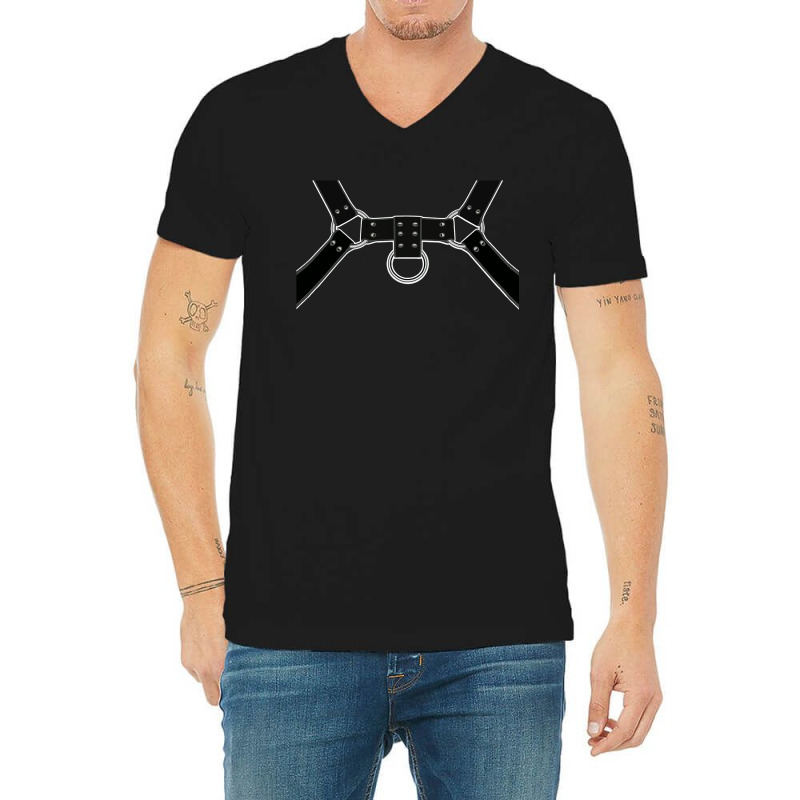 Black Leather Harness Print Bsdm Kink Gay Leather Pride V-neck Tee | Artistshot