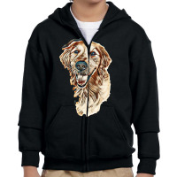 Smiling Dog On White. A Old Golden Retriever Portrait On Isolated Back Youth Zipper Hoodie | Artistshot