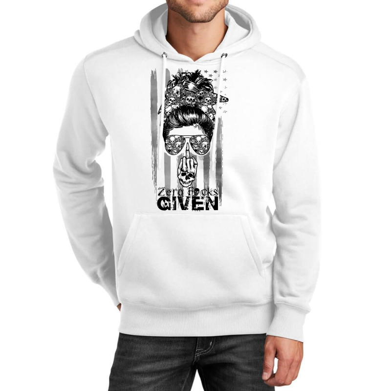 Messy Bun Skull Zero Fuck Given Halloween Usa Flag T Shirt Unisex Hoodie by cm-arts | Artistshot