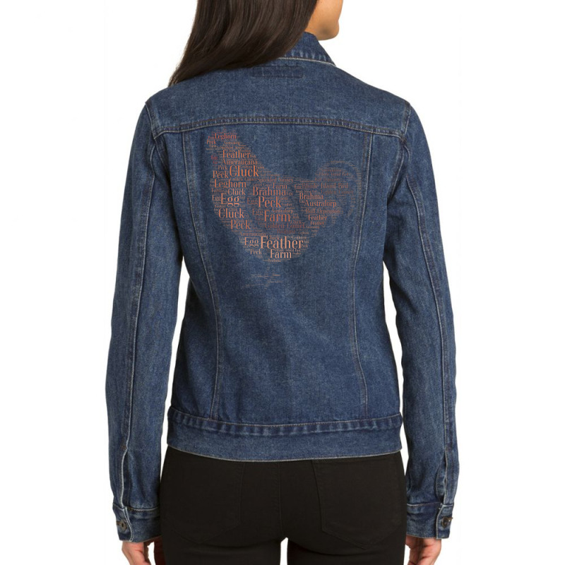 Word Cloud Original Art Rust Red Chicken T Shirt Ladies Denim Jacket by cm-arts | Artistshot