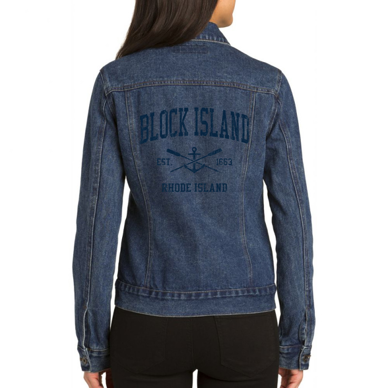 Block Island Ri Vintage Navy Crossed Oars & Boat Anchor Ladies Denim Jacket by CUSER3772 | Artistshot