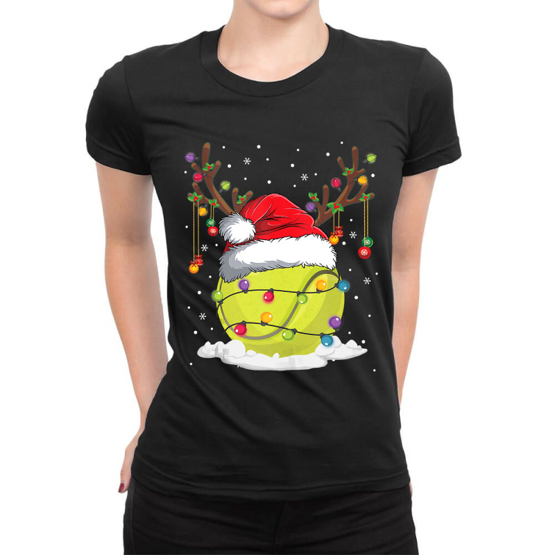 Christmas Tennis Reindeer Funny Santa Hat Xmas Kids Boy Gift Ladies Fitted T-Shirt by EricWade | Artistshot