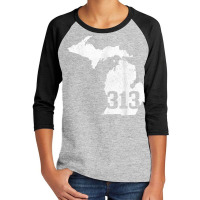 Detroit 313 Area Code Michigan Map State Pride Vintage T Shirt Youth 3/4 Sleeve | Artistshot