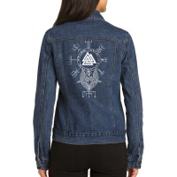 Norse Symbol   Celtic Compass Vegvisir   Viking Valknut T Shirt Ladies Denim Jacket | Artistshot