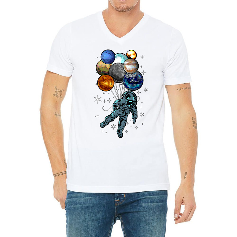 Astronaut Space Balloons Moon Mars Planets  Astronaut V-Neck Tee by AuturoMedero90 | Artistshot