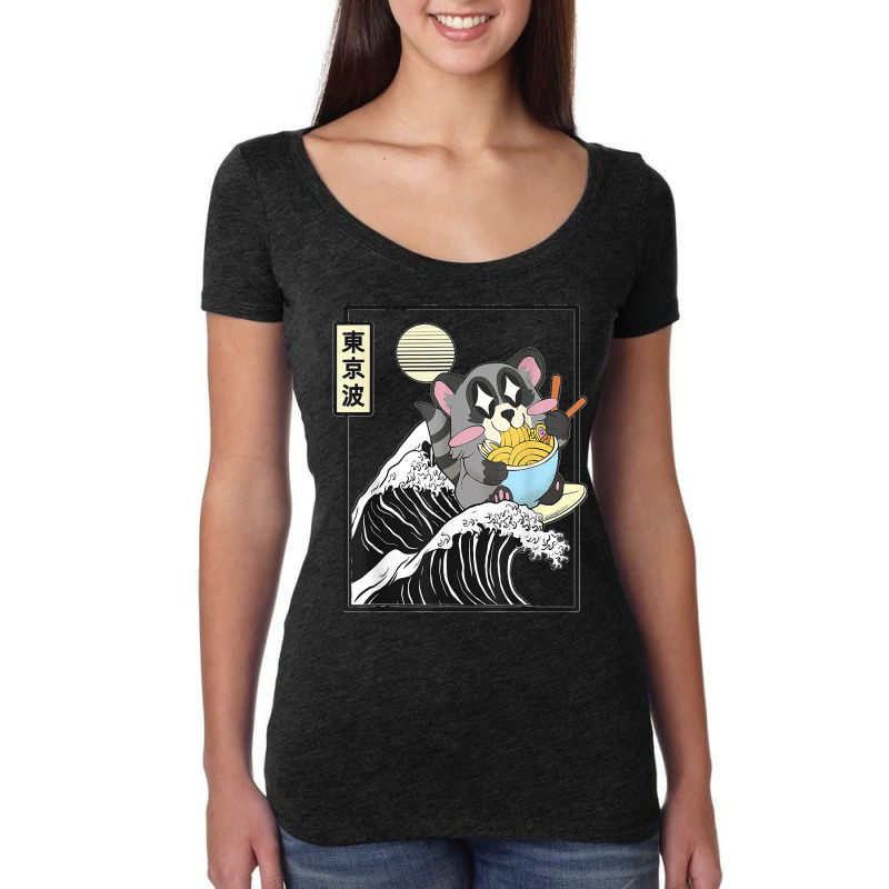 Raccoon Eating Ramen Japanese Waves Anime Minimal Kawaii Women's Triblend Scoop T-shirt by AnaMercedesContreras | Artistshot