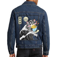 Raccoon Eating Ramen Japanese Waves Anime Minimal Kawaii Men Denim Jacket | Artistshot