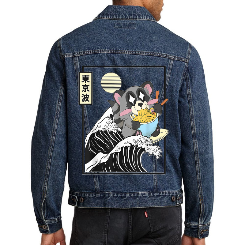 Raccoon Eating Ramen Japanese Waves Anime Minimal Kawaii Men Denim Jacket by AnaMercedesContreras | Artistshot