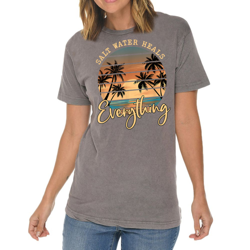 Saltwater Heals Everything Retro Summer Vacation Beach Funny T Shirt Vintage T-Shirt by homyfelaego | Artistshot