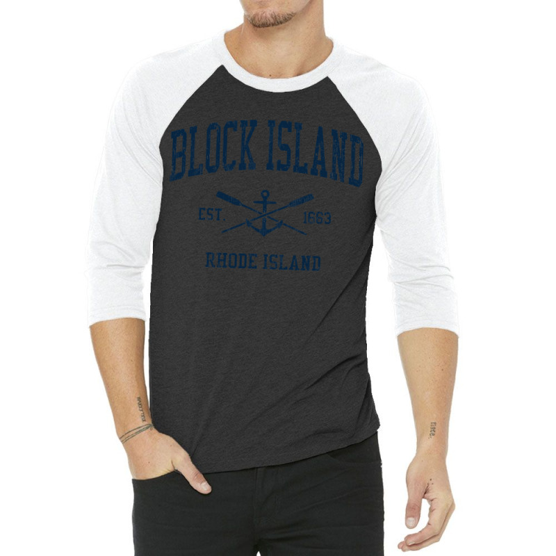 Block Island Ri Vintage Navy Crossed Oars & Boat Anchor 3/4 Sleeve Shirt by CUSER3772 | Artistshot