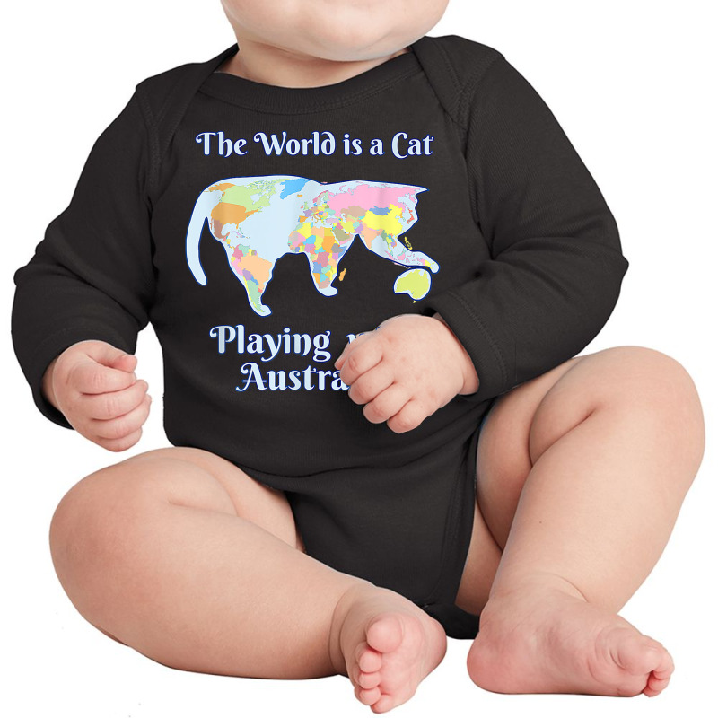 Funny World Is A Cat Playing Map T Shirt Long Sleeve Baby Bodysuit | Artistshot