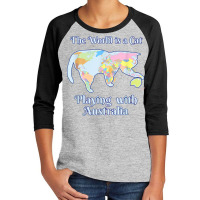 Funny World Is A Cat Playing Map T Shirt Youth 3/4 Sleeve | Artistshot