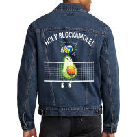 Holy Blockamole Volleyball Shirt Player Blocker Avocado T Shirt Men Denim Jacket | Artistshot