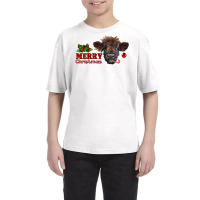 Merry Christmas Highland Calf With Candy Cane Youth Tee | Artistshot