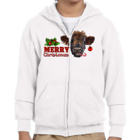 Merry Christmas Highland Calf With Candy Cane Youth Zipper Hoodie | Artistshot