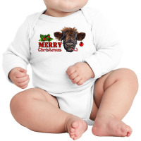 Merry Christmas Highland Calf With Candy Cane Long Sleeve Baby Bodysuit | Artistshot