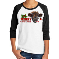 Merry Christmas Highland Calf With Candy Cane Youth 3/4 Sleeve | Artistshot